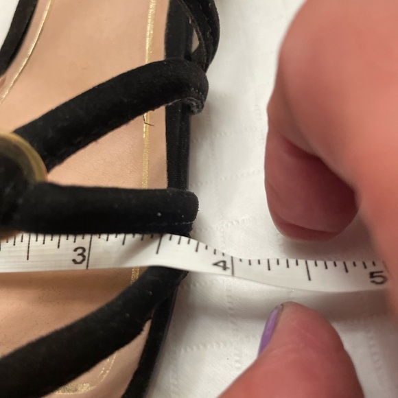 Top Shop Size 7 Warrior Sandals.  Black suede & Gold Highlights. Zips in back. - Picture 12 of 13